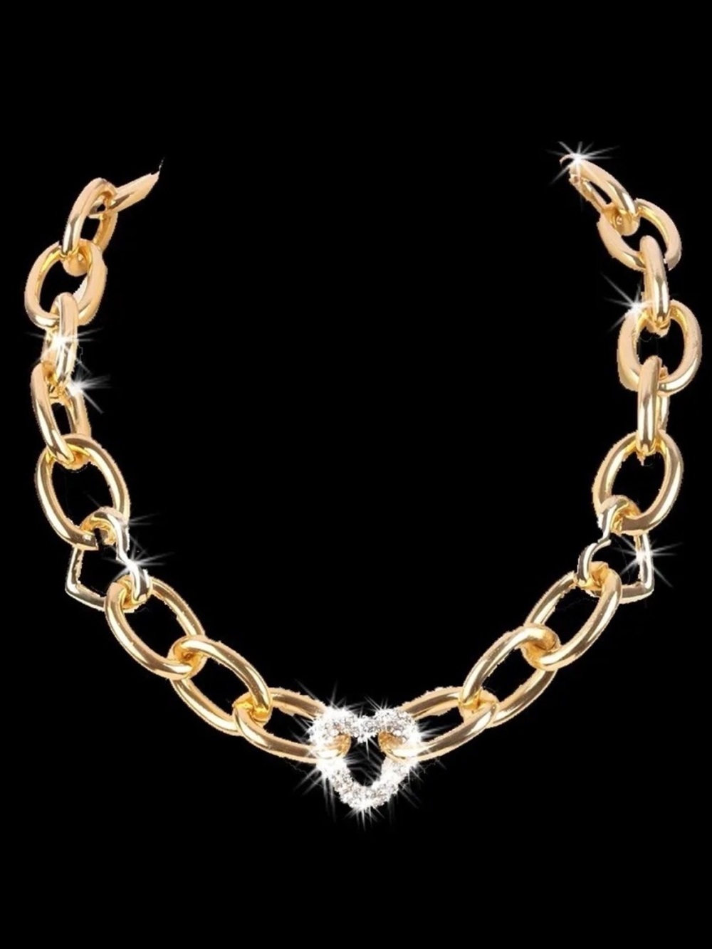 Micro Pave Set Crystal Cz Heart Cut pendant Chain Link statement Necklace Gold
